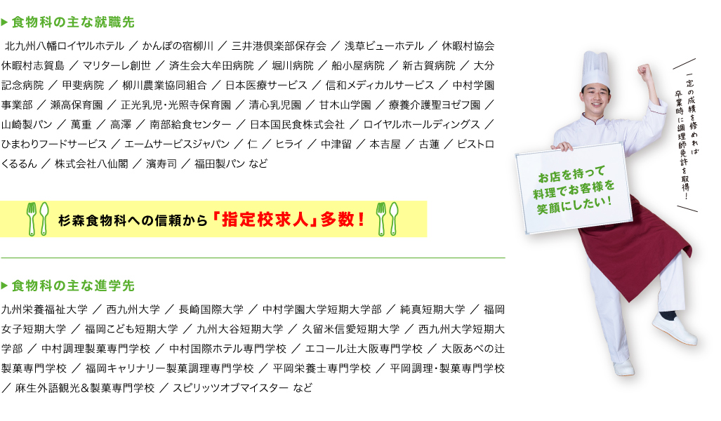 【食物科の主な就職先】